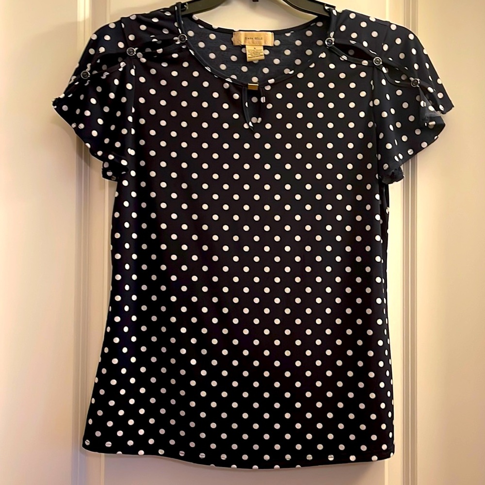 Diana Bells Blue Polkadots Blouse Size S